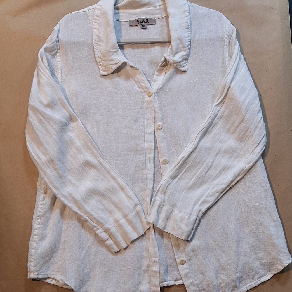 Flax White Linen Button-Down Shirt - Relaxed Fit